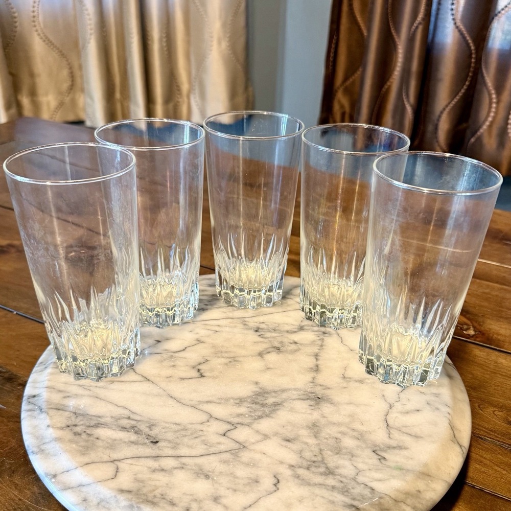 5pc VTG Luminarc Crystal Clear Drink Tumbler Glass  Celebrity Pattern 6'' France
